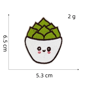 Detailed size chart for succulent cactus embroidery patch with height and width dimensions