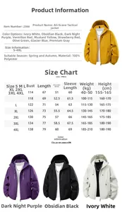 Tableau des tailles détaillé pour veste softshell coupe-vent avec mesures et couleurs