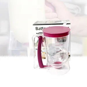Pancake batter dispenser with 900ml measuring scale and pink handle trigger for baking