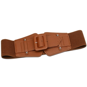 Ceinture élastique marron avec boucle en similicuir et rivets pour les robes