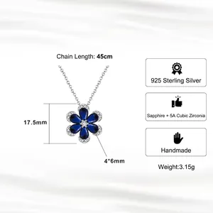 Classica collana a fiore in argento 925 con zaffiro blu e zirconi scintillanti