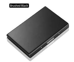 Slim brushed black RFID-blocking stainless steel wallet for business credit cards