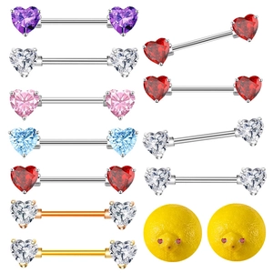 Heart Shaped Cubic Zirconia Nipple Rings Stainless Steel And Copper Barbells Body Piercing Jewelry For Women Accessories