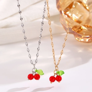 Cute Fruit Pendant Necklace Cherry Strawberry Avocado Apple Carrot Shape Copper Stainless Steel Clavicle Chain Jewelry Women