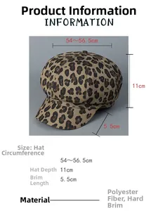 Size chart showing 54-56.5cm circumference for the leopard print baker boy cap