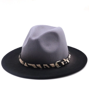 Cappello Fedora bicolore moderno in feltro grigio e nero con nastro zebrato