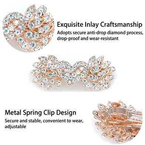 Fermaglio per capelli a cuore con strass e base oro rosa con robusta molla