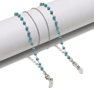 Stainless Steel Glasses Chain Green Turquoise Beads Non-slip Eyewear Retainer Strap Bohemian Neck Lanyard For Women Men