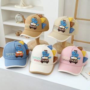 Kids cartoon dinosaur baseball caps in five pastel colors with 3D decorative fins