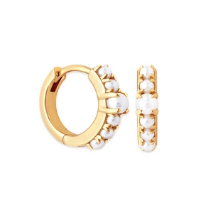 Elegant French style gold pearl hoop earrings for women with S925 silver needle studs