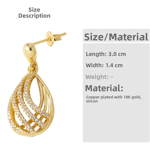 Detailed size specifications for 18K gold plated teardrop earrings with cubic zirconia