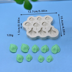 Detailansicht der Silikonform mit Maßen und Blattformen für die Tortendekoration