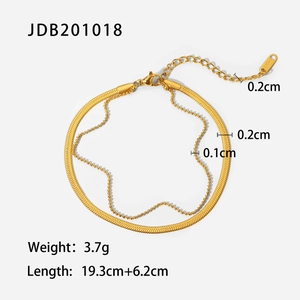 Detail of 18K gold-plated double-layer snake and bead anklet showing length and weight