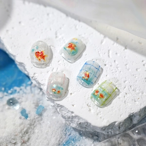 3D goldfish and water bag nail charms set with shell glitter finish for 3D nail art designs