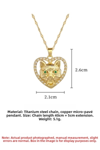 Detailed view of heart necklace with leopard pendant and size measurements 2.6cm x 2.1cm