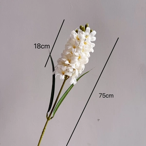 Detail of white artificial hyacinth showing 18cm flower head and 75cm total height