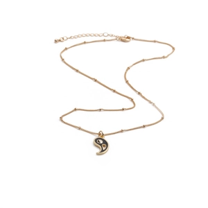 Elegant gold-plated bead chain necklace with black and gold Yin Yang Tai Chi pendant