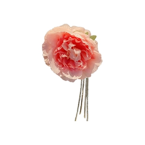 Elegant pink fabric flower hair claw with sparkling rhinestone tassels for women