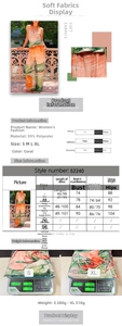 Size chart showing measurements for coral printed V-neck top and wide-leg pants set