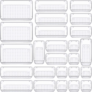 25-piece set of transparent drawer organizers in various sizes for home and office storage