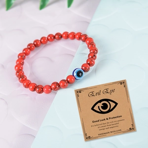 Bracciale occhio del diavolo 6mm con perline in pietra zebra rossa su cartoncino