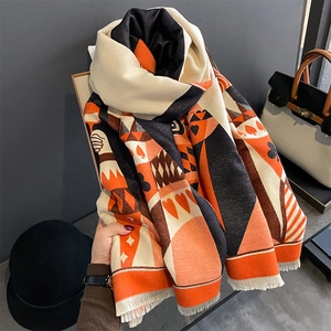 Warm pashmina shawl scarf for women featuring cartoon poker patterns and fringe edges