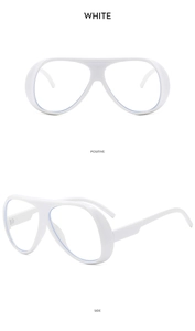 Professional white oversized cycling sunglasses showing positive and side view perspectives