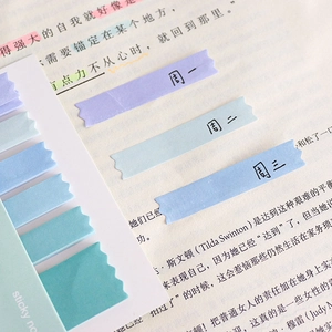 Morandi gradient sticky notes with wave edges used as page markers in a book