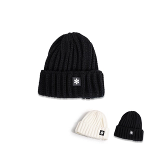 Winter Beanie Hat Thick Ribbed Knitted Acrylic Warm Windproof Snowflake Patch Cuffed Outdoor Casual For Women