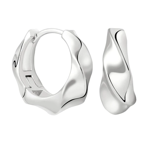 Minimalist s925 silver hoop earrings with irregular wavy design and glossy finish