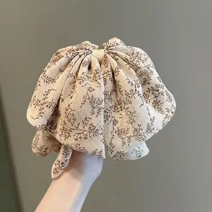 Pince À Cheveux Nœud En Mousseline Fleurie Grande Pince Crabe Élégante En Tissu Vintage Support Queue De Cheval Pour Femmes