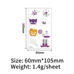Luminous Halloween cartoon tattoo stickers with pumpkins and cats for kids, 60x105mm size