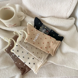Elegant polka dot wool socks for women in black, beige, khaki and brown four-pack set