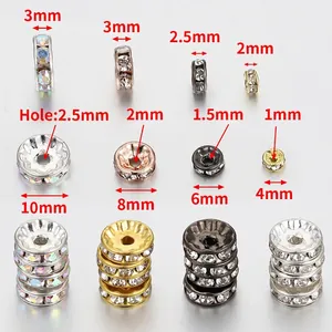 Golden rhinestone rondelle beads in 4-10mm sizes for DIY jewelry making and bracelet crafts