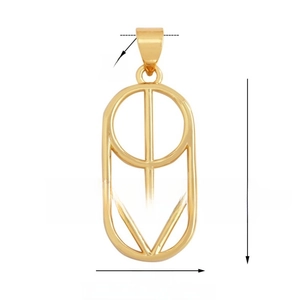 Detailed size specifications for gold geometric charm with 25mm height and 13mm width