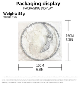 Silver glitter shell wind chime DIY kit showing 16cm diameter and 85g weight specs