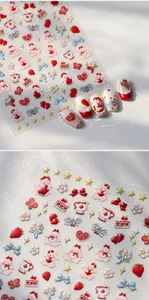 Autocollants ongles 3D détaillés avec motifs de lapins mignons, fraises et cœurs