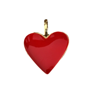 Elegant gold-plated red enamel heart pendant with a metallic bail on a white background