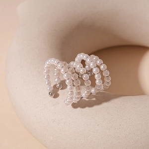 French style multi-layered imitation pearl ear cuff with silver-tone C-shape design