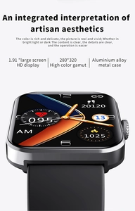 Detail of 1.91-inch HD smart watch screen with 280x320 resolution and aluminum alloy body
