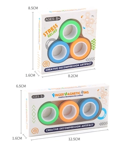 Detailed packaging dimensions for the 3-pack magnetic fidget ring stress relief toy set