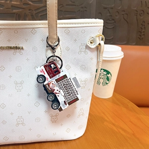 Cute Food Truck Keychain Miniature Pull Back Car Key Ring Creative Stress Relief Toy Bag Pendant Gift