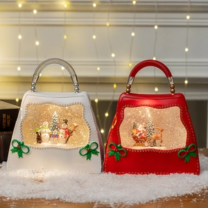 LED Christmas snow globe lantern in handbag shape with snowman and Santa scenes