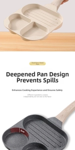 Detailed view of 2cm deep three-hole maifan stone pan for steak and eggs