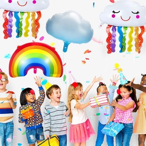 Rainbow and smiling cloud foil balloons set for kids birthday party decoration