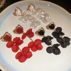 Elegant Acrylic Heart Petal Tassel Drop Earrings With 925 Sterling Silver Earring Post Floral Oil Dripping Jewelry For Women