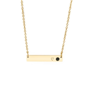 Minimalist Horizontal Bar Necklace Gold Plated Stainless Steel Heart Engraved Birthstone Zirconia Pendant Jewelry