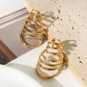 Minimalist gold multi-layer spiral hoop earrings for women in polished alloy finish