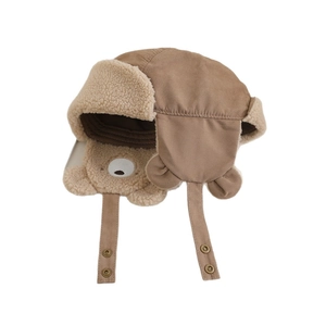 Winter thermal trapper hat for kids featuring cute bear ears and thick lamb wool lining