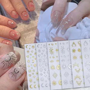 Star Moon Nail Art Stickers Metallic Ultra Thin Adhesive Gold Silver Sun Astrology Bohemian Style For Women